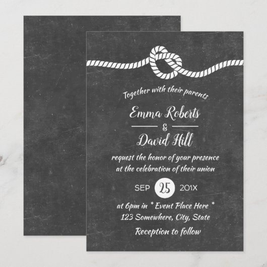 Nautical Wedding Tying the Knot Rustic Chalkboard Kaart (Voorkant / Achterkant)