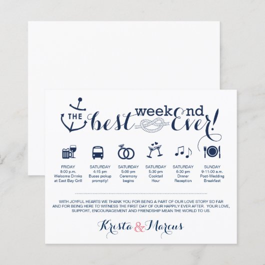 Nautical Wedding Weekend Itinerary (Voorkant / Achterkant)
