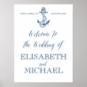 Nautical Wedding Welcome sign, marineblauw en wit Poster (Voorkant)