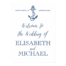 Nautical Wedding Welcome sign, marineblauw en wit