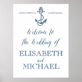 Nautical Wedding Welcome sign, marineblauw en wit Poster