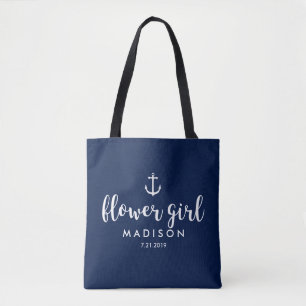 Nautical Wedding White Anchor Custom Bloemenmeisje Tote Bag