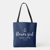 Nautical Wedding White Anchor Custom Bloemenmeisje Tote Bag (Achterkant)