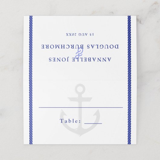 Nautical Wedding White Blue Waterverf Anchor Plaatskaartje (Buitenkant ongevouwen)