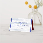Nautical Wedding White Blue Waterverf gestreept Plaatskaartje (Achterkant)