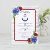 Nautical Wedding White Red Blue Floral Waterverf Kaart (Staand voorkant)