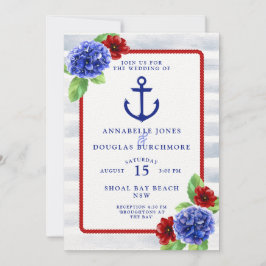Nautical Wedding White Red Blue Floral Waterverf Kaart