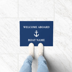 Nautical Welcome Aboard Anchor Navy Blue Deurmat