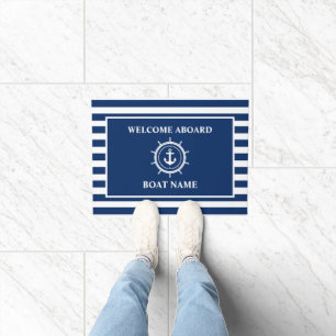 Nautical Welcome Aboard Anchor Rope Helm Striped Deurmat