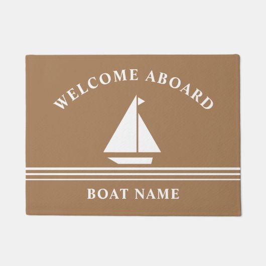 Nautical Welcome Aboard Boating Khaki Name Deurmat (Voorkant)