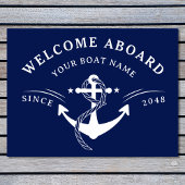 Nautical Welcome Aboard Naam Anchor Navy Blue Deurmat