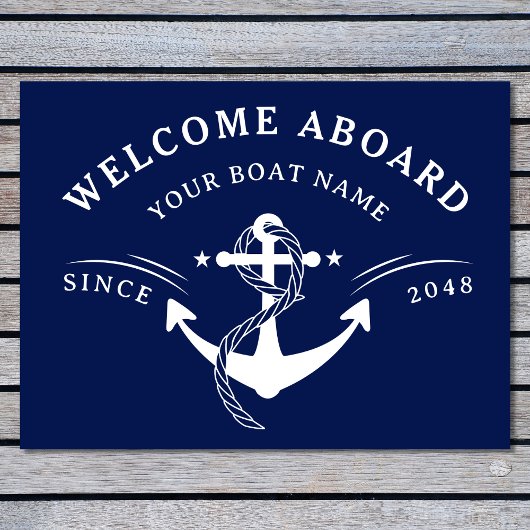 Nautical Welcome Aboard Naam Anchor Navy Blue Deurmat