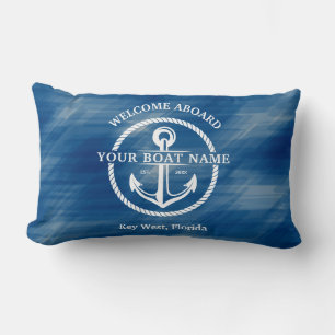 Nautical Welcome Aboard Naam Anchor Navy Blue Kussen