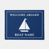 Nautical Welcome Aboard Navy Blue Boating Name Deurmat (Voorkant)