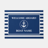 Nautical Welcome Aboard Navy Blue Striped Anchor Deurmat (Voorkant)