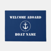 Nautical Welcome Anchor Rope Boat Name Navy Blue Deurmat (Voorkant)