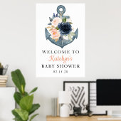 Nautical Welcome Sign. with Floral Anchor Poster (Thuiskantoor)