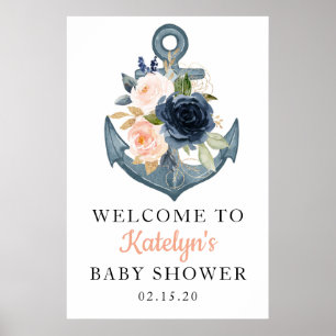 Nautical Welcome Sign. with Floral Anchor Poster