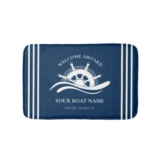 Nautical Welkome Aboard Name Ship Wheel Badmat (Voorkant)
