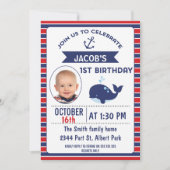 Nautical Whale 1e verjaardagsfeestje uitnodiging (Voorkant)