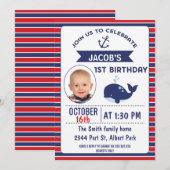 Nautical Whale 1e verjaardagsfeestje uitnodiging (Voorkant / Achterkant)