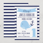Nautical Whale 1st Birthday Invitation for Boy Kaart (Voorkant / Achterkant)