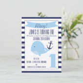 Nautical Whale 1st Birthday Invitation for Boy Kaart (Staand voorkant)
