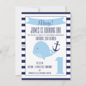 Nautical Whale 1st Birthday Invitation for Boy Kaart (Voorkant)