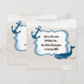 Nautical Whale 1st Birthday Invitations voor jonge Kaart (Voorkant / Achterkant)