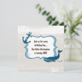 Nautical Whale 1st Birthday Invitations voor jonge Kaart (Staand voorkant)