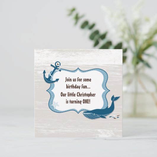 Nautical Whale 1st Birthday Invitations voor jonge Kaart (Staand voorkant)