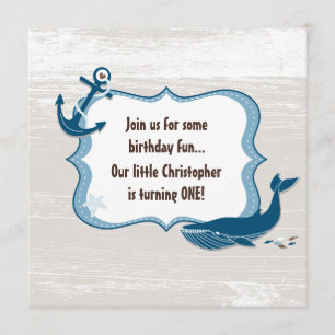 Nautical Whale 1st Birthday Invitations voor jonge Kaart