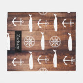 Nautical Whale Anchor & Helm Dark Wooden Planten Fleece Deken (Voorkant (Horizontaal))