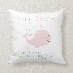 Nautical Whale Baby Birth Announcement Pillow Kussen