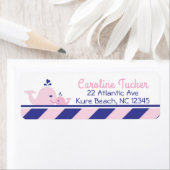 Nautical Whale Baby shower Adres Label roze navy (Insitu)