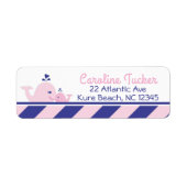 Nautical Whale Baby shower Adres Label roze navy (Voorkant)