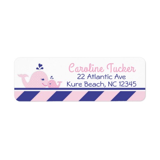 Nautical Whale Baby shower Adres Label roze navy (Voorkant)
