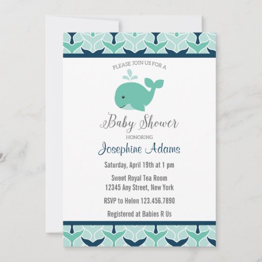 Nautical Whale Baby shower Invitation Kaart (Voorkant)