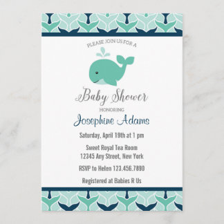 Nautical Whale Baby shower Invitation Kaart