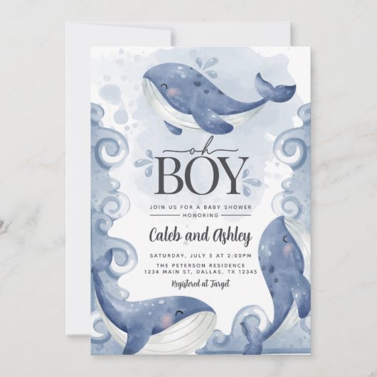 Nautical Whale Baby shower Invitation Kaart (Voorkant)