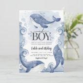Nautical Whale Baby shower Invitation Kaart (Staand voorkant)