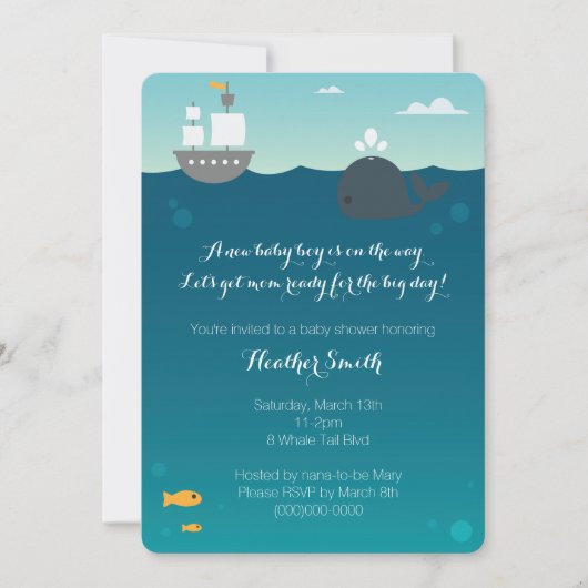 Nautical Whale Baby shower Invitation Kaart (Voorkant)