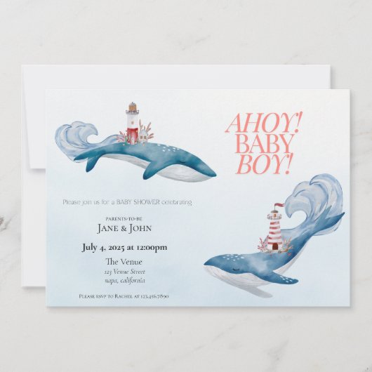 Nautical Whale Baby shower Invitation Kaart (Voorkant)