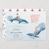 Nautical Whale Baby shower Invitation Kaart (Voorkant / Achterkant)