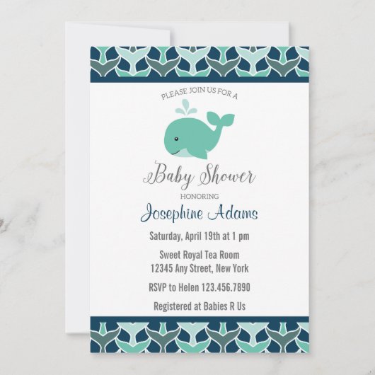 Nautical Whale Baby shower Invitation Kaart (Voorkant)