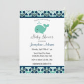Nautical Whale Baby shower Invitation Kaart (Staand voorkant)