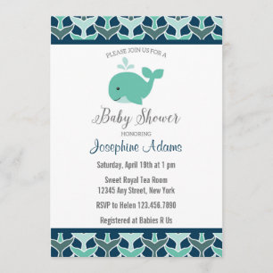 Nautical Whale Baby shower Invitation Kaart
