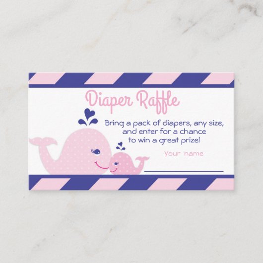 Nautical Whale Baby shower Luier Raffle Ticket Informatiekaartje (Voorkant)
