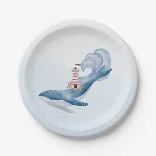 Nautical Whale Baby shower Paper Borden Papieren Bordje