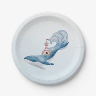 Nautical Whale Baby shower Paper Borden Papieren Bordje